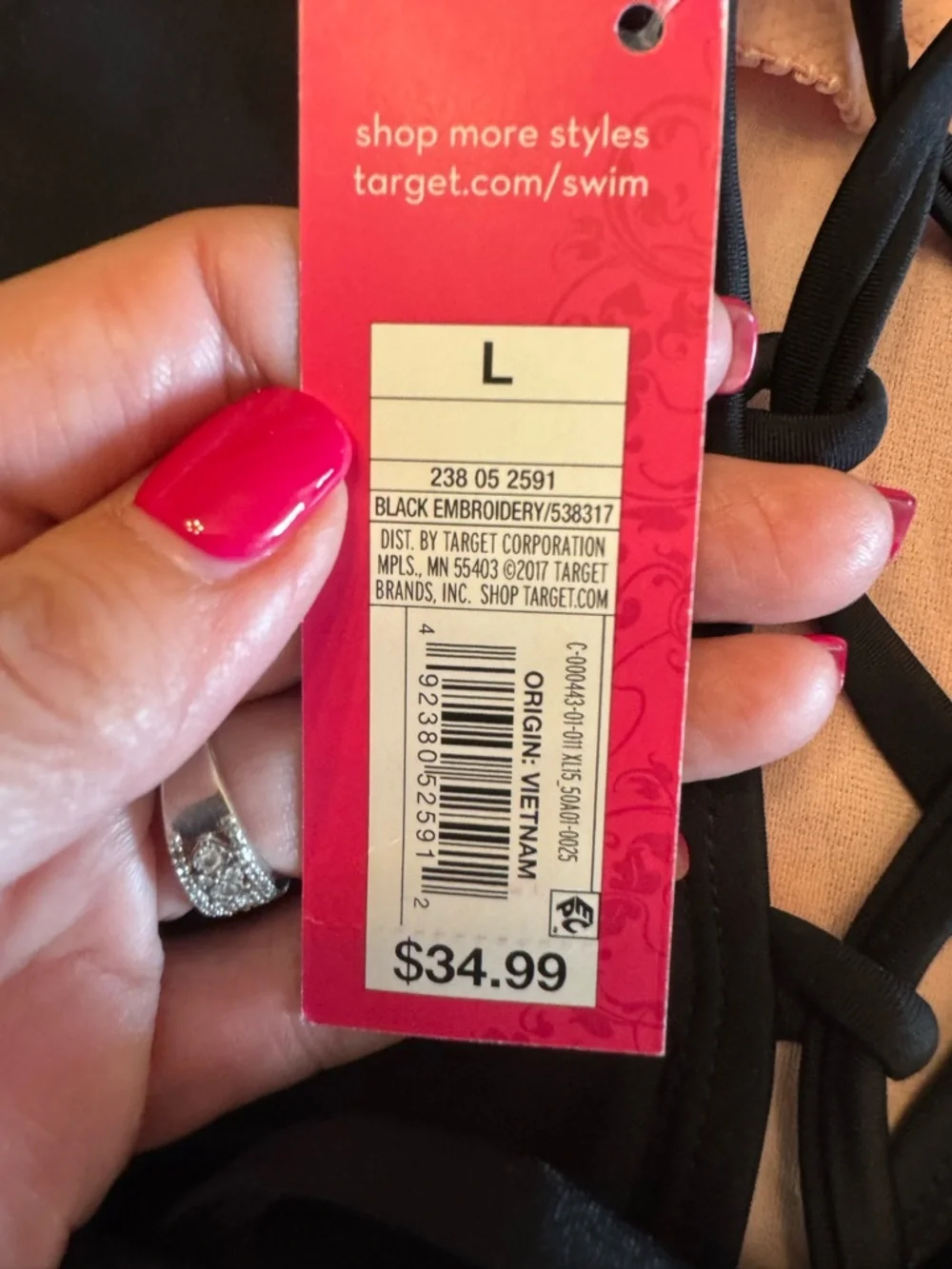 NWT Xhilaration Black One-Piece Swimsuit with  Floral‎ Embroidery Size L